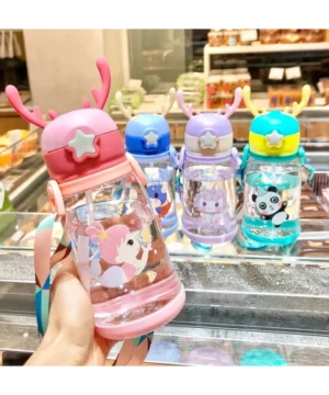 Garrafa De Água Infantil Criança Portátil Com Canudo Desenho Multicolorido 600ml