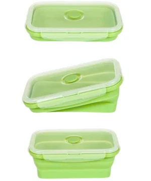 Pote De Silicone Retangular Dobrável Retrátil Com Tampa Hermético